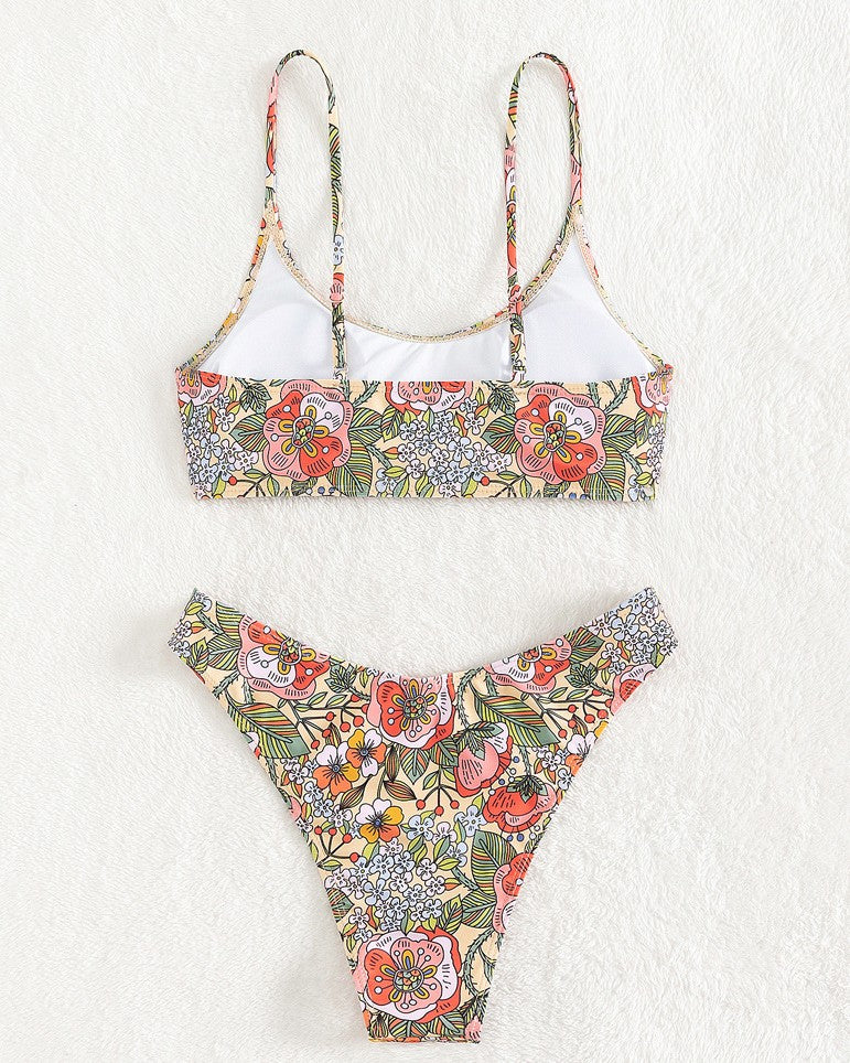 Long Island floral pattern Bandeau Bikini Top surf set
