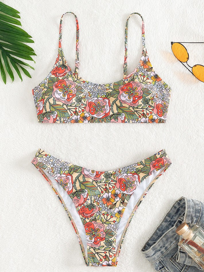 Long Island floral pattern Bandeau Bikini Top surf set