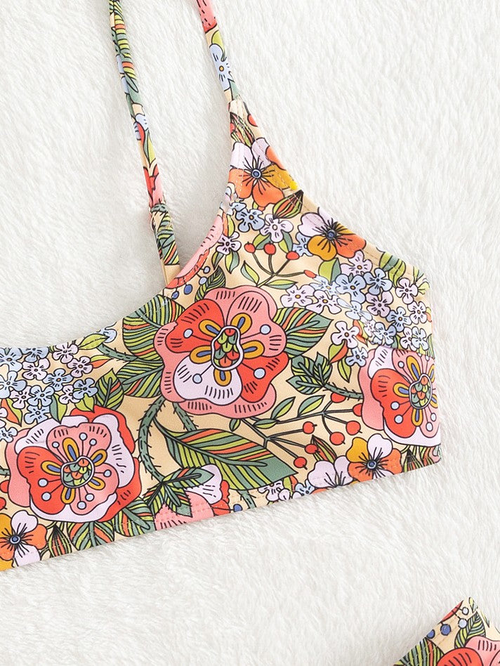 Long Island floral pattern Bandeau Bikini Top surf set