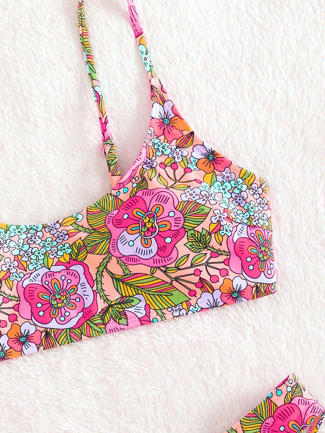 Long Island floral pattern Bandeau Bikini Top surf set