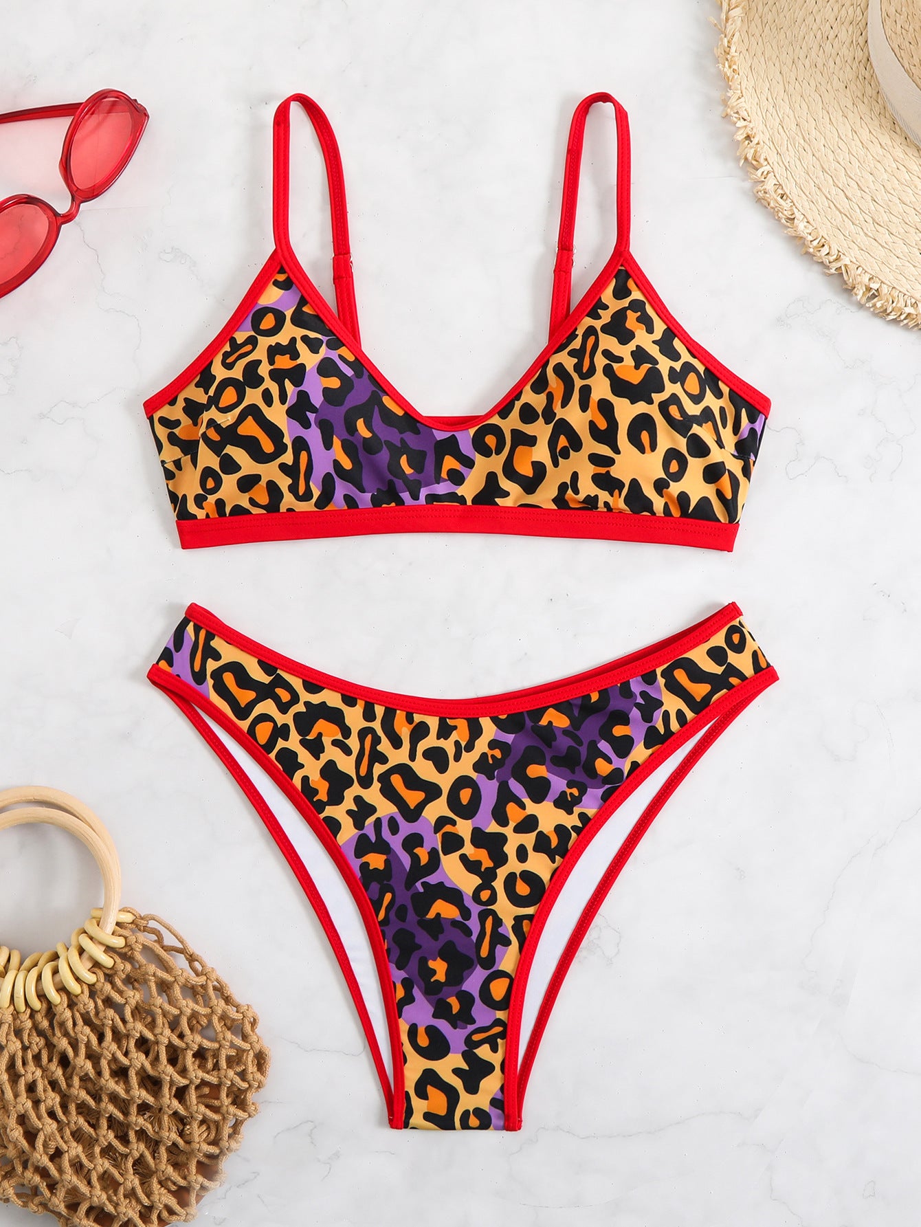 Wild leopard Bandeau Bikini Top surf set
