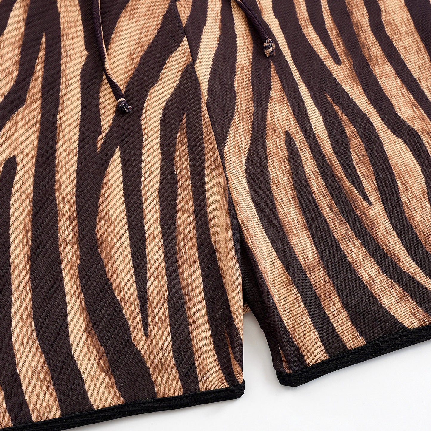 Brown zebra pattern Boyshort bottoms long sleeve One Piece Surf suit