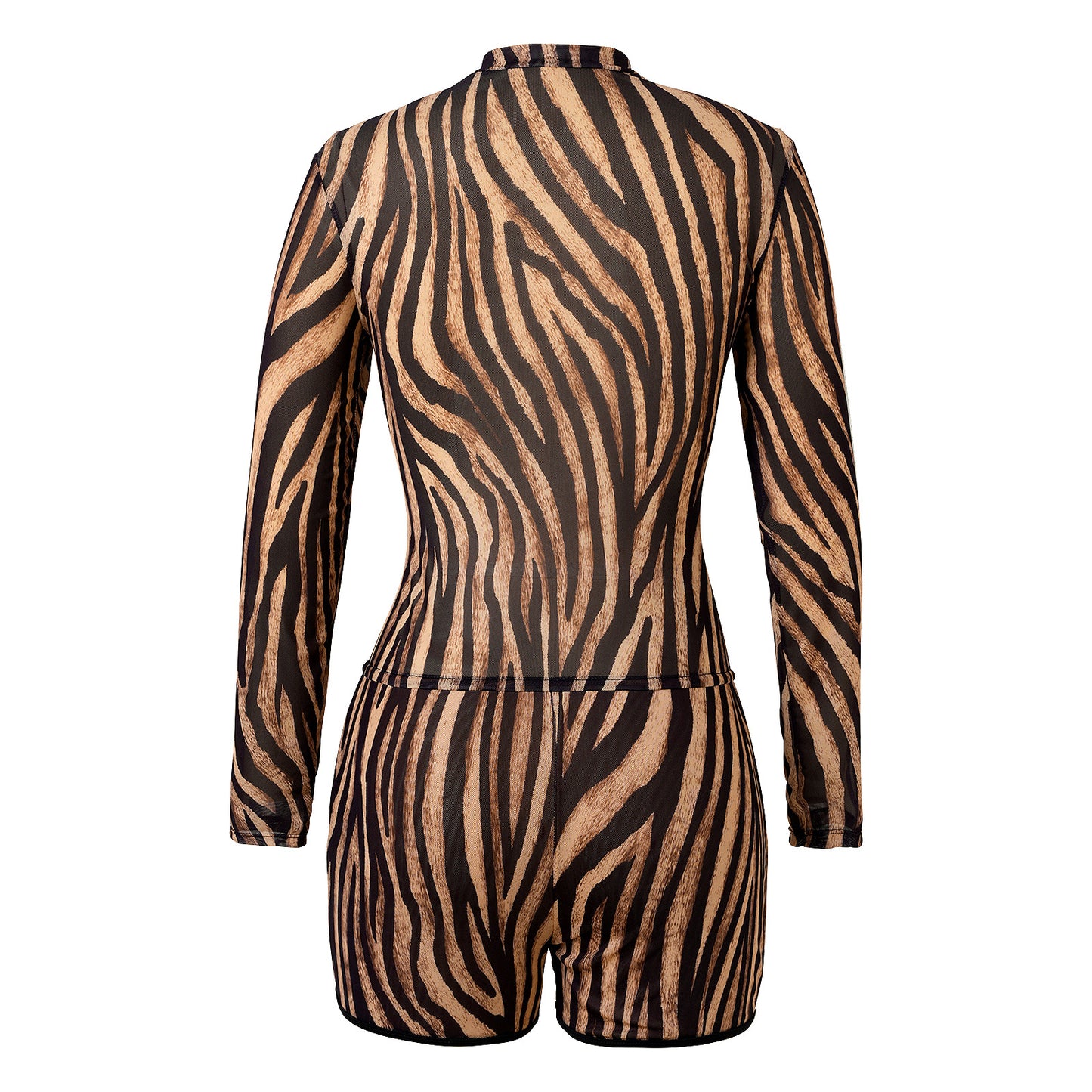 Brown zebra pattern Boyshort bottoms long sleeve One Piece Surf suit