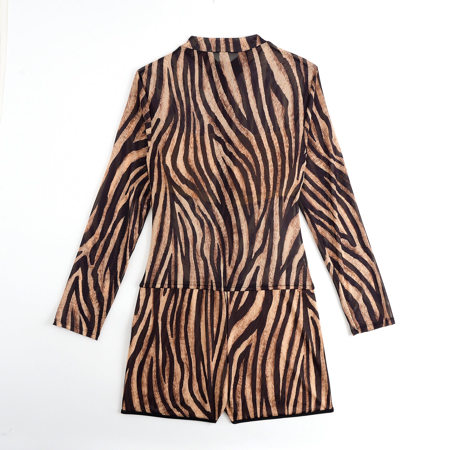 Brown zebra pattern Boyshort bottoms long sleeve One Piece Surf suit