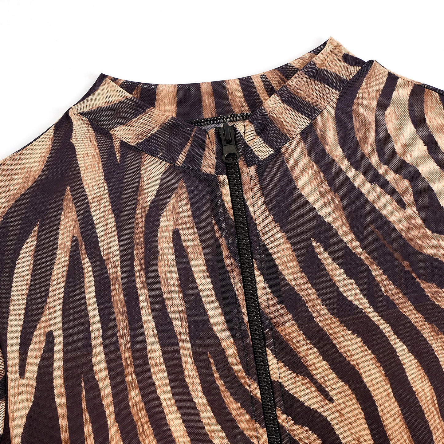 Brown zebra pattern Boyshort bottoms long sleeve One Piece Surf suit