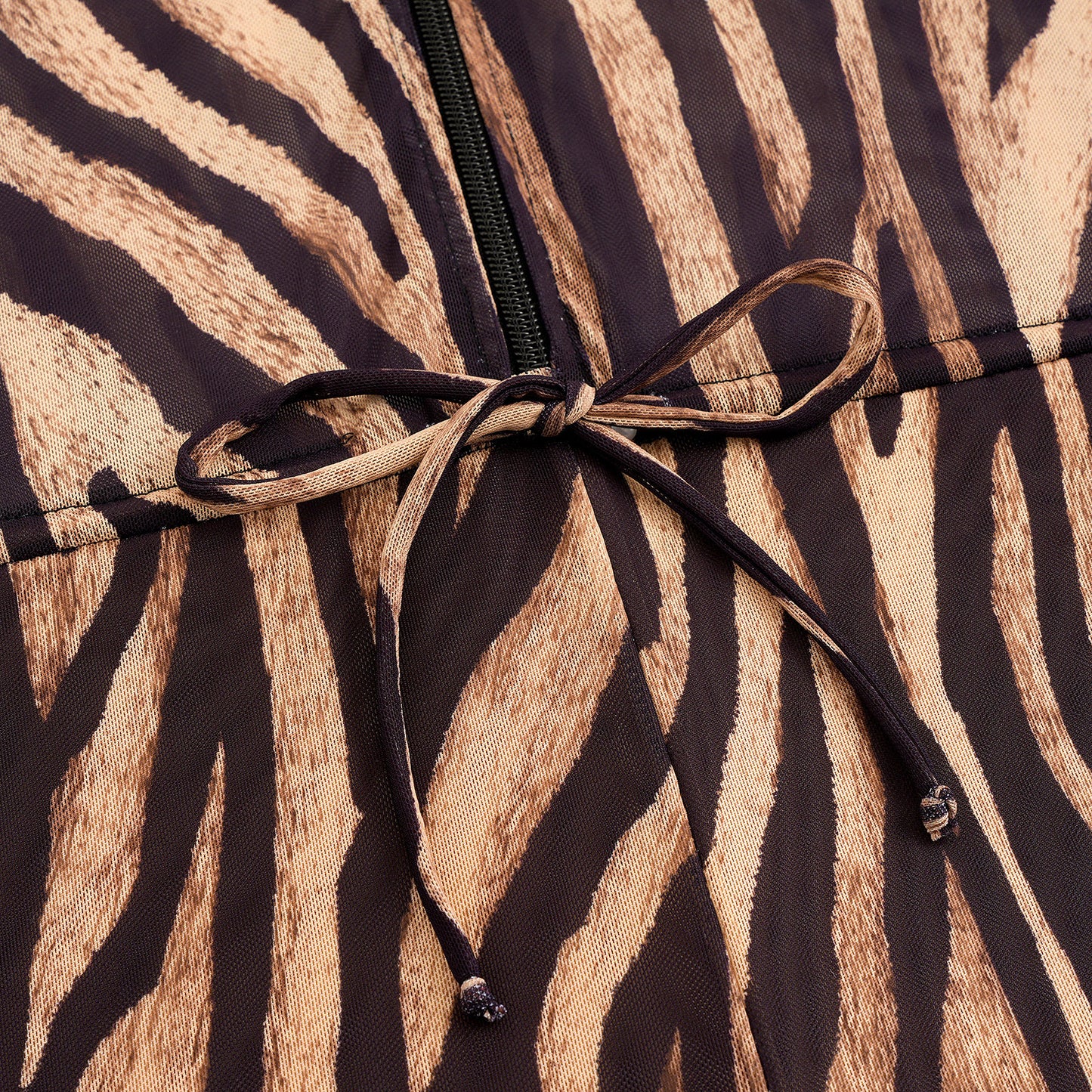 Brown zebra pattern Boyshort bottoms long sleeve One Piece Surf suit