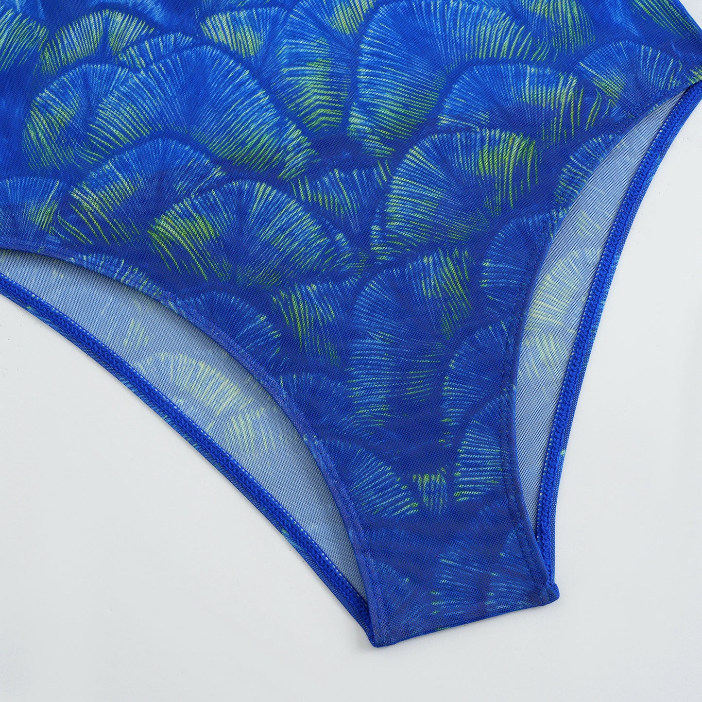 Abstract Peacock Geometry Sheer mesh swimsuit Long-sleeve One-Piece Surf Rashguard