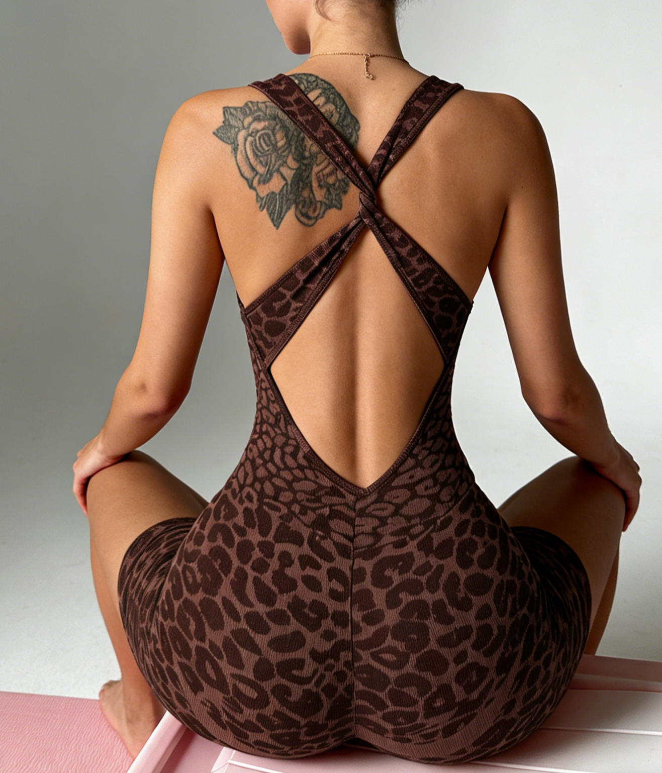 Seamless Leopard Print Yoga Rompers With Built-in Bra