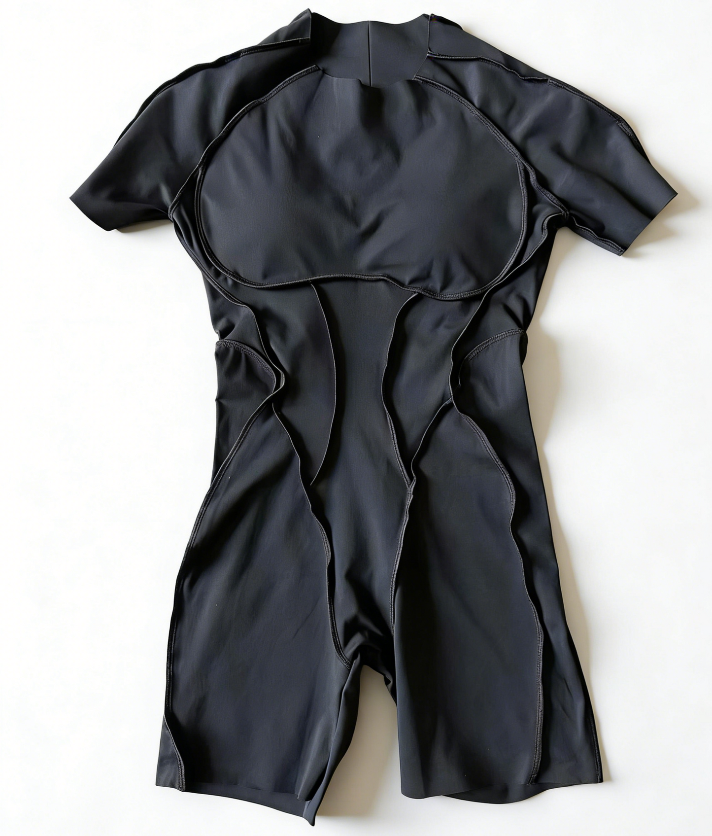Seam Detail Short-Sleeve Yoga Rompers With Built-in Bra
