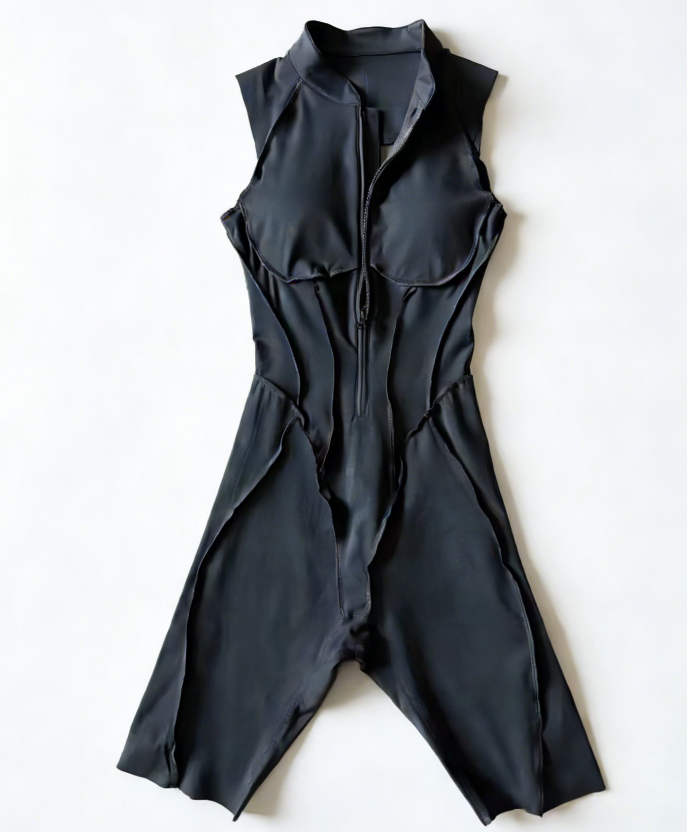 Seam Detail Mock Half zipper Yoga Rompers With Built-in Bra