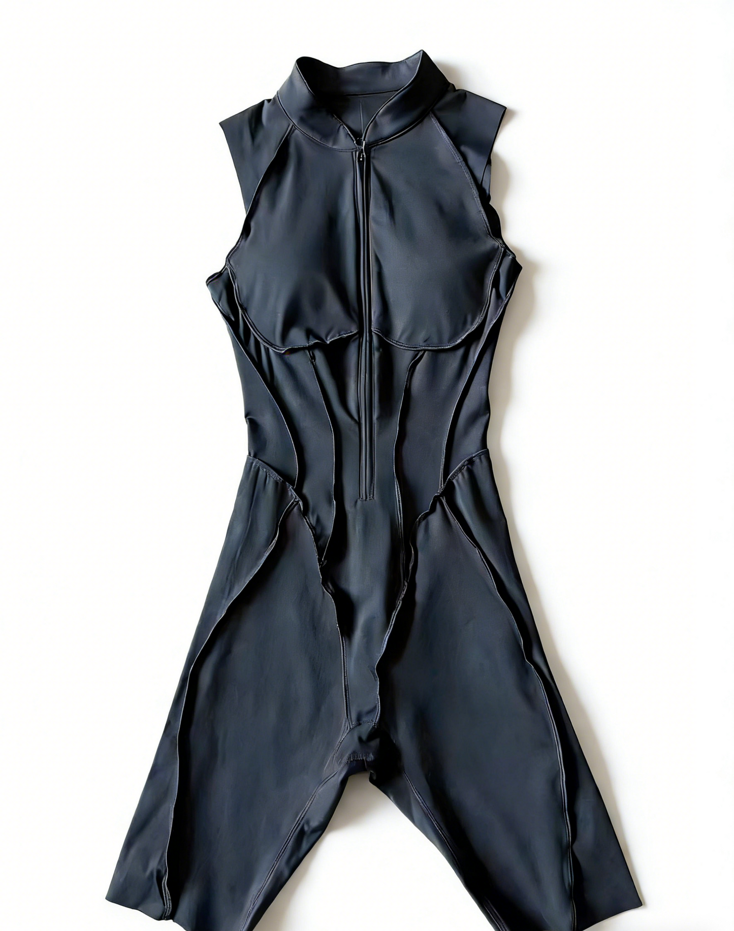 Seam Detail Mock Half zipper Yoga Rompers With Built-in Bra