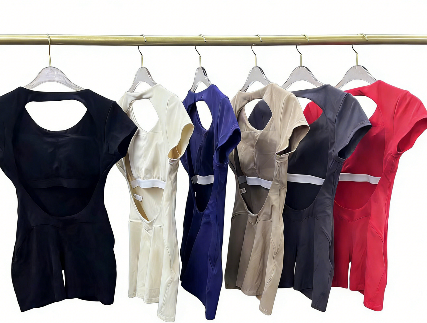 Backless Short-sleeves Yoga Rompers With Built-in Bra