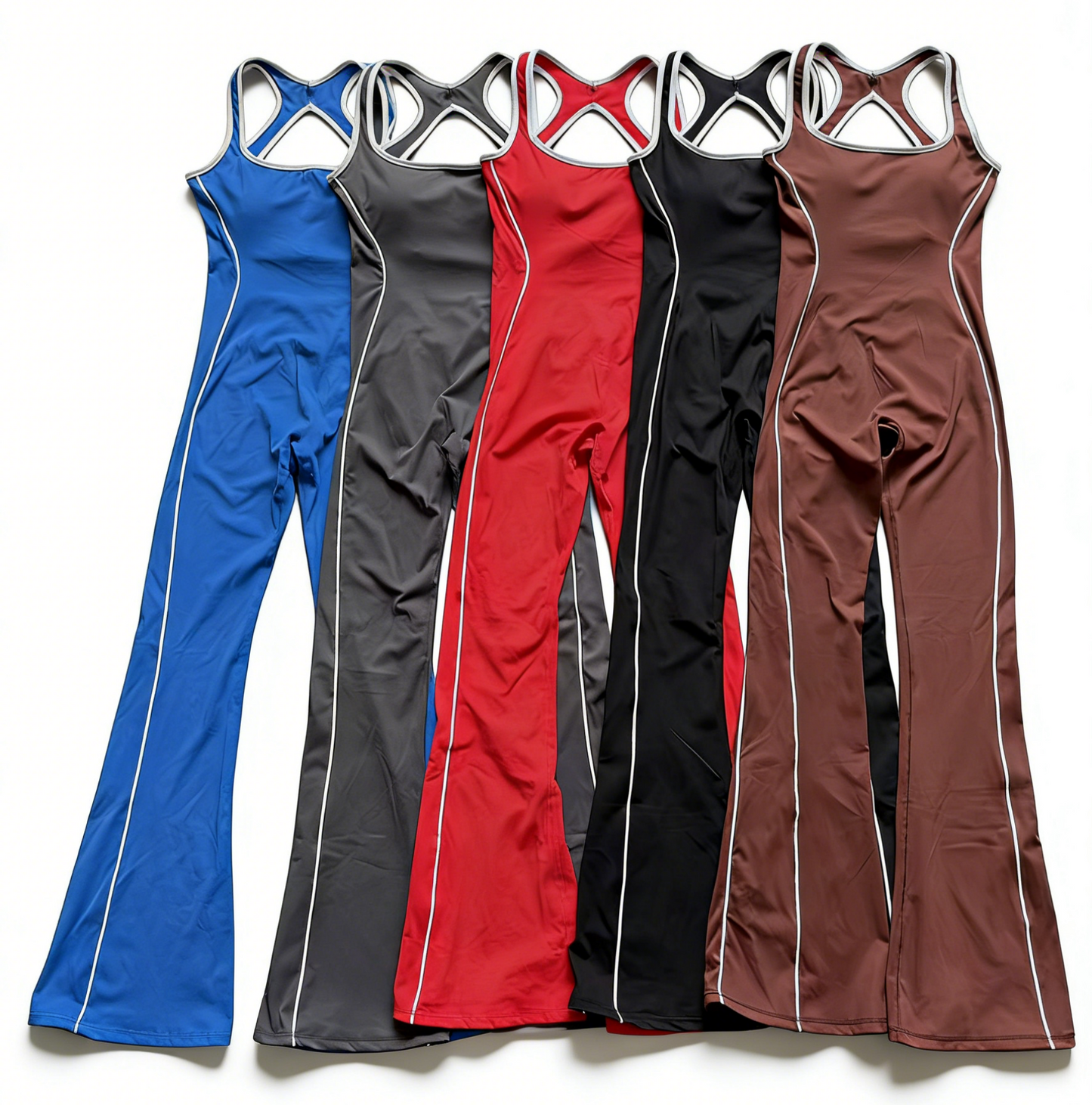 Striped Racerback Flare Yoga Jumpsuit With Built-in Bra