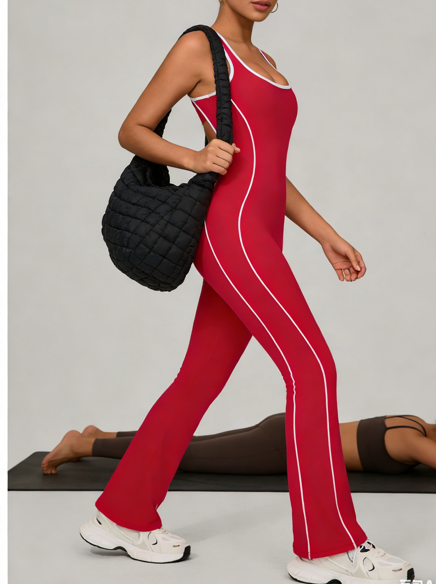 Striped Racerback Flare Yoga Jumpsuit With Built-in Bra