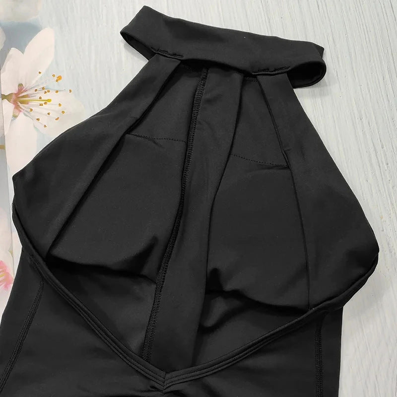 Butt-lift Halter Half-zipper Yoga Rompers With Built-in Bra