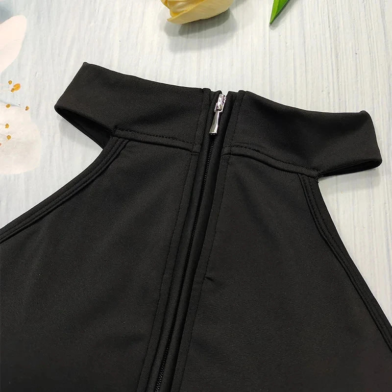 Butt-lift Halter Half-zipper Yoga Rompers With Built-in Bra
