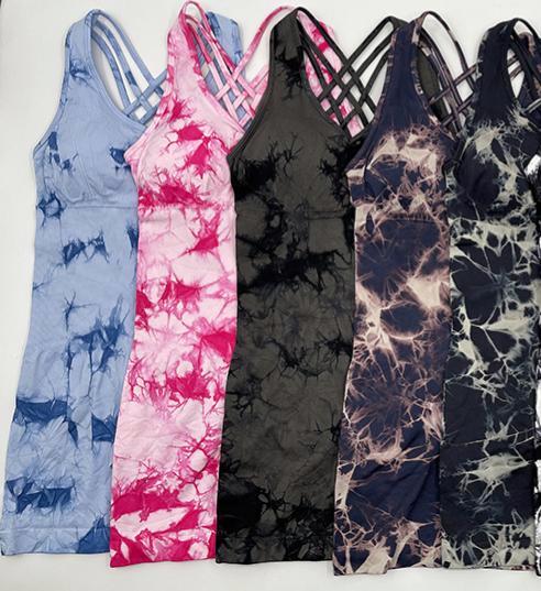 Seamless Tie-Dye Print Yoga Rompers With Built-in Bra