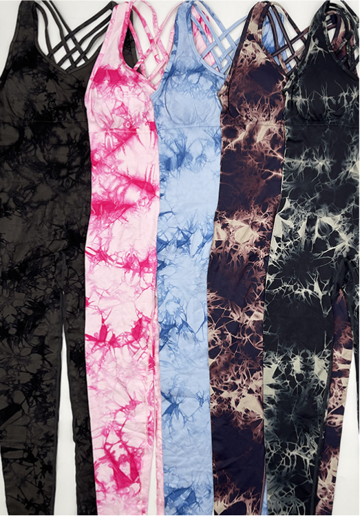 Seamless Tie-Dye Print Yoga Jumpsuit With Built-in Bra