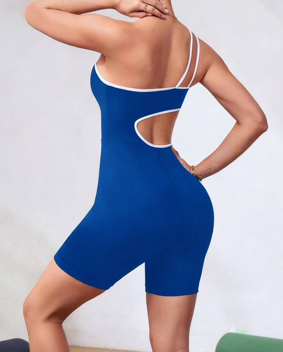 One-shoulder Cutout Waist Yoga Rompers With Built-in Bra
