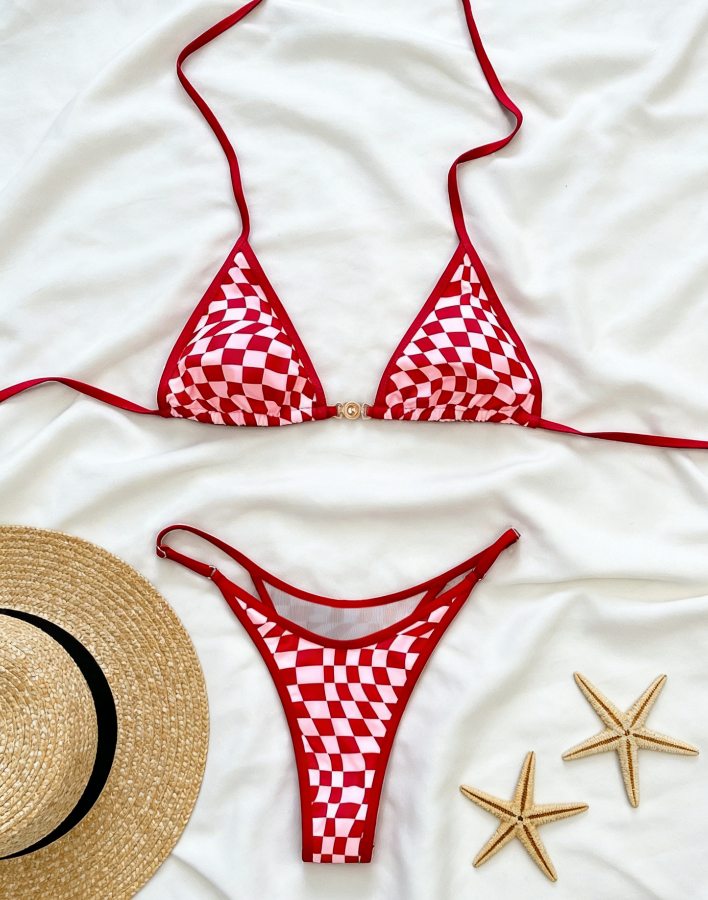 Checkered Sexy Lace-Up Triangle Bikini