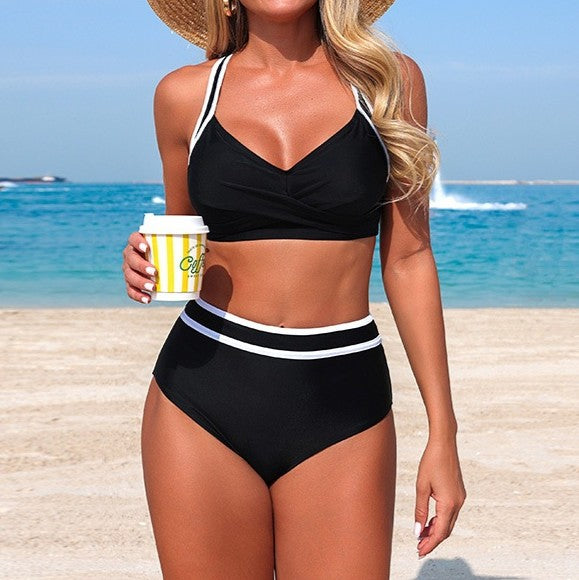 Ruched Stripe Edge Beach Two-Piece Swimsuit