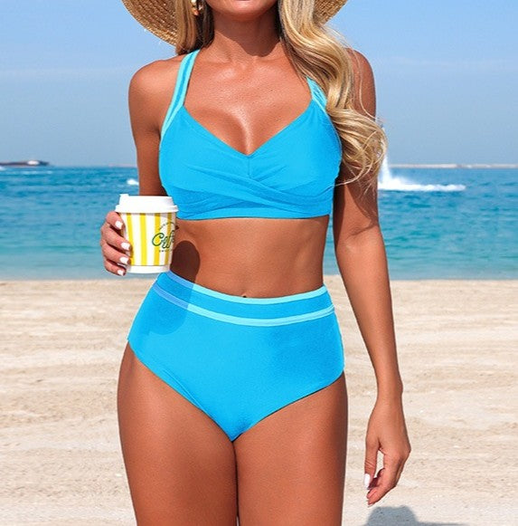 Ruched Stripe Edge Beach Two-Piece Swimsuit