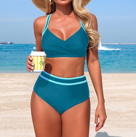 Ruched Stripe Edge Beach Two-Piece Swimsuit