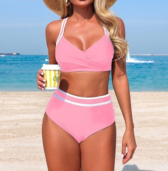 Ruched Stripe Edge Beach Two-Piece Swimsuit