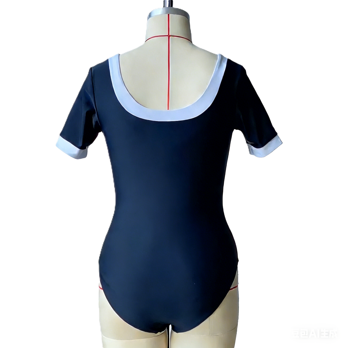 Ruched Chest Short-Sleeve Slim-Fit One-Piece Swimsuit