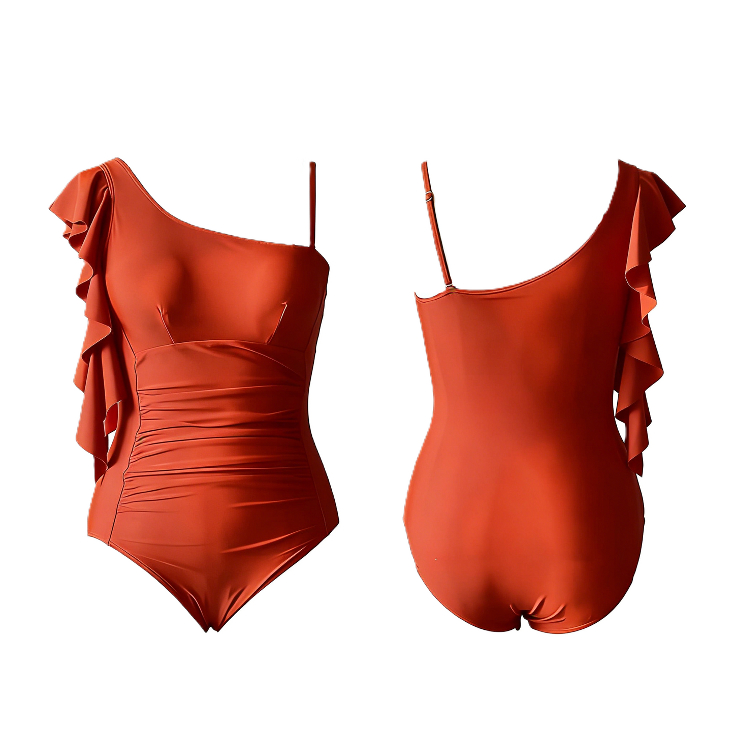 Ruffled Splice Slim Fit One-Shoulder Strap One-Piece Swimsuit
