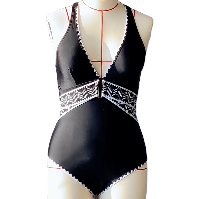 Sexy Patchwork Vintage Jacquard One-Piece Swimsuit