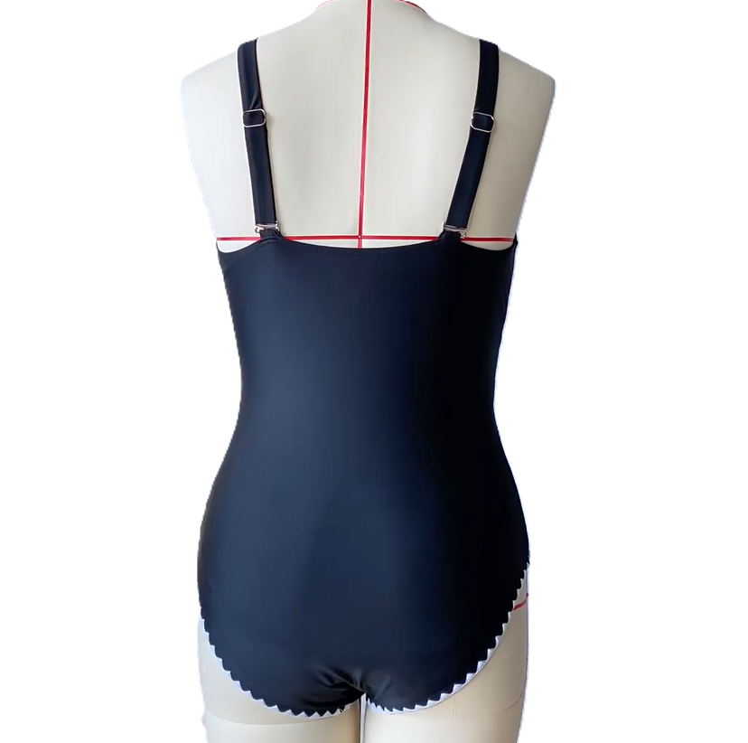 Sexy Patchwork Vintage Jacquard One-Piece Swimsuit