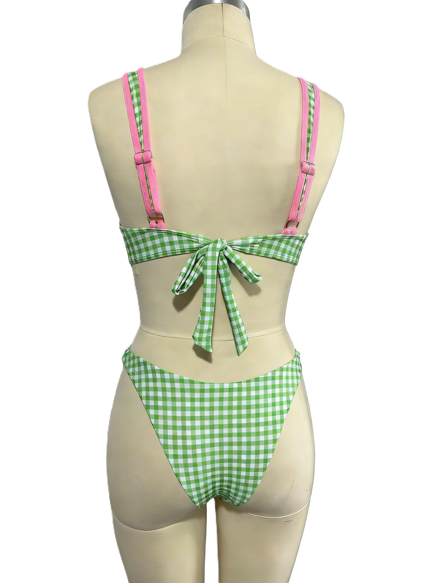 Plaid Color-Block Tie-Up Bikini Sexy Two-Piece Swimsuit