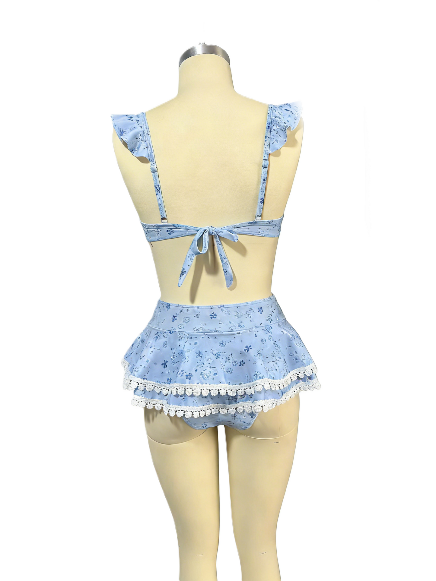 Floral Print Tie-Up Bikini With Ruffled Skirt Two-Piece Swimsuit