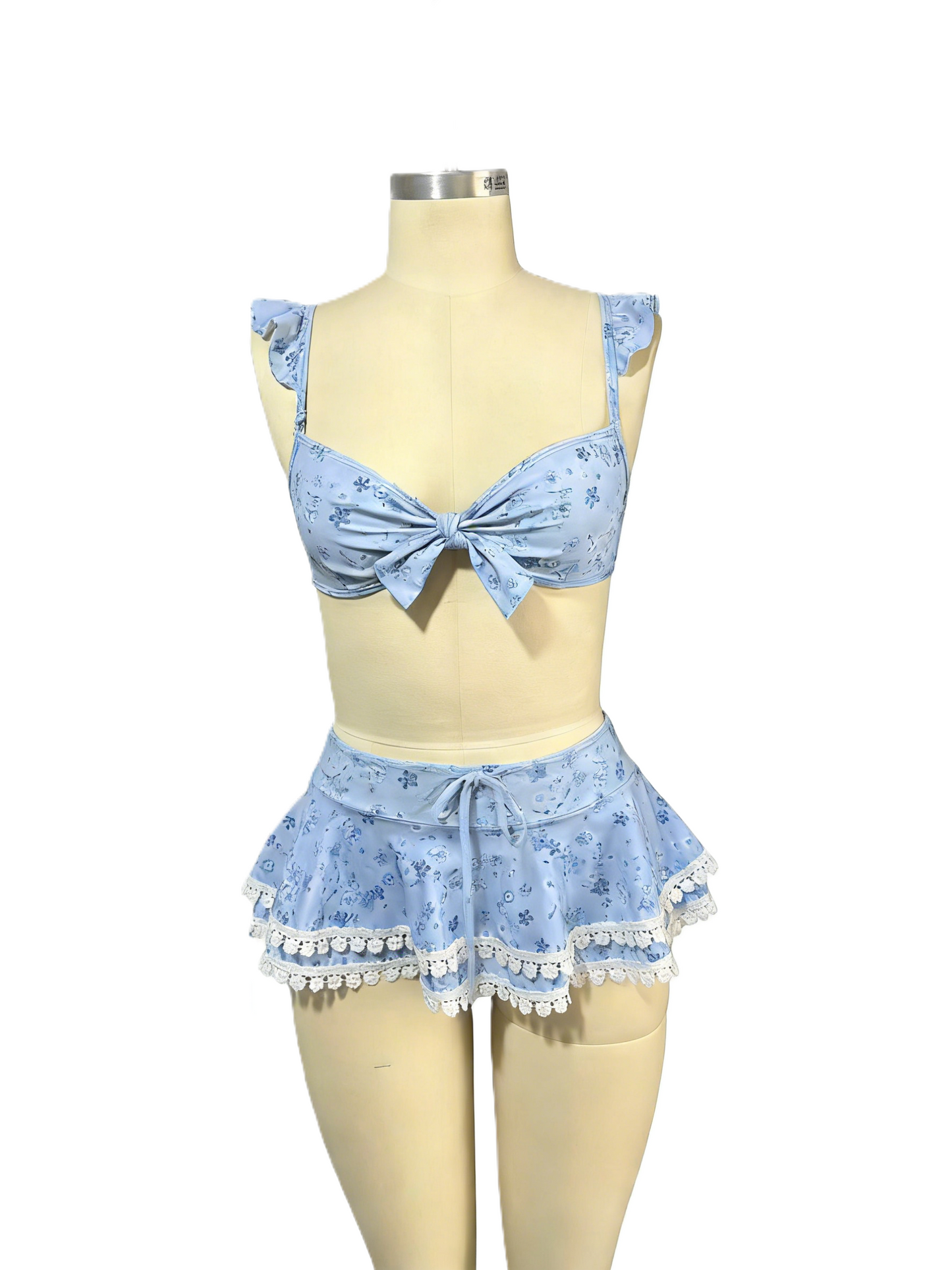 Floral Print Tie-Up Bikini With Ruffled Skirt Two-Piece Swimsuit