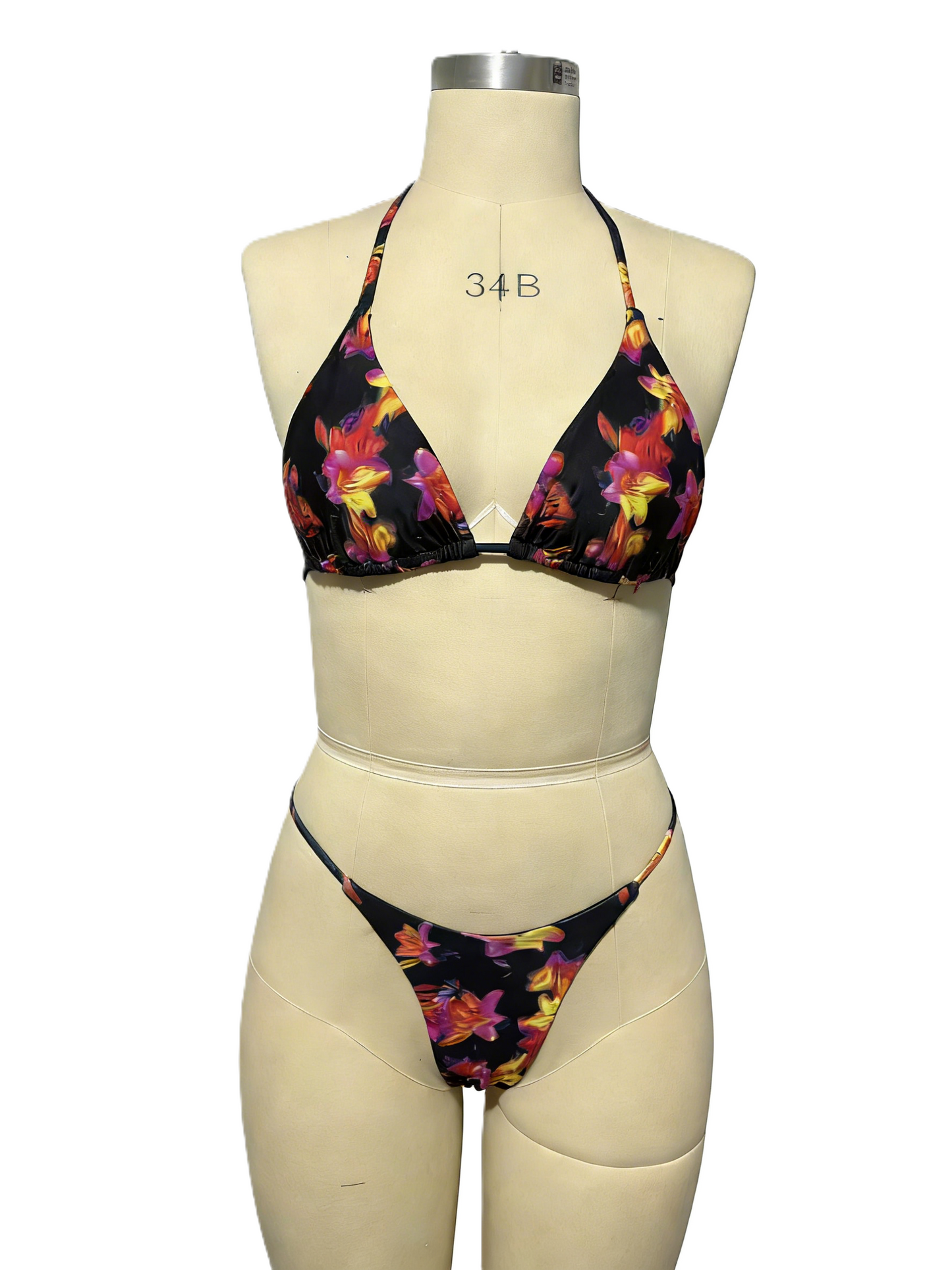 Bright Floral Print Tie Bikini Sexy Two-Piece Swimsuit