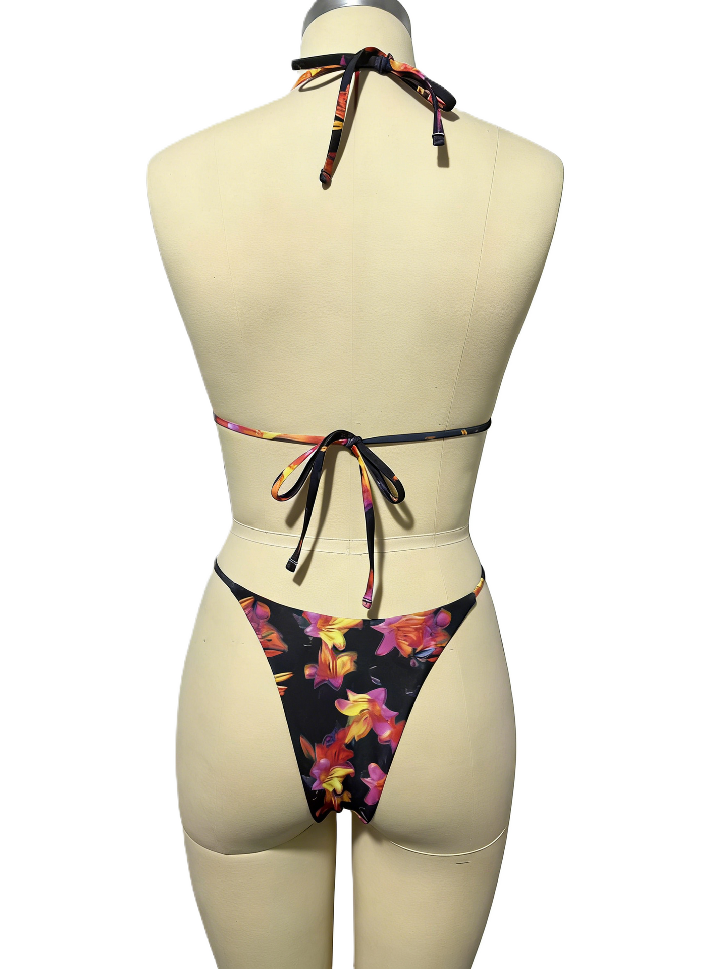Bright Floral Print Tie Bikini Sexy Two-Piece Swimsuit