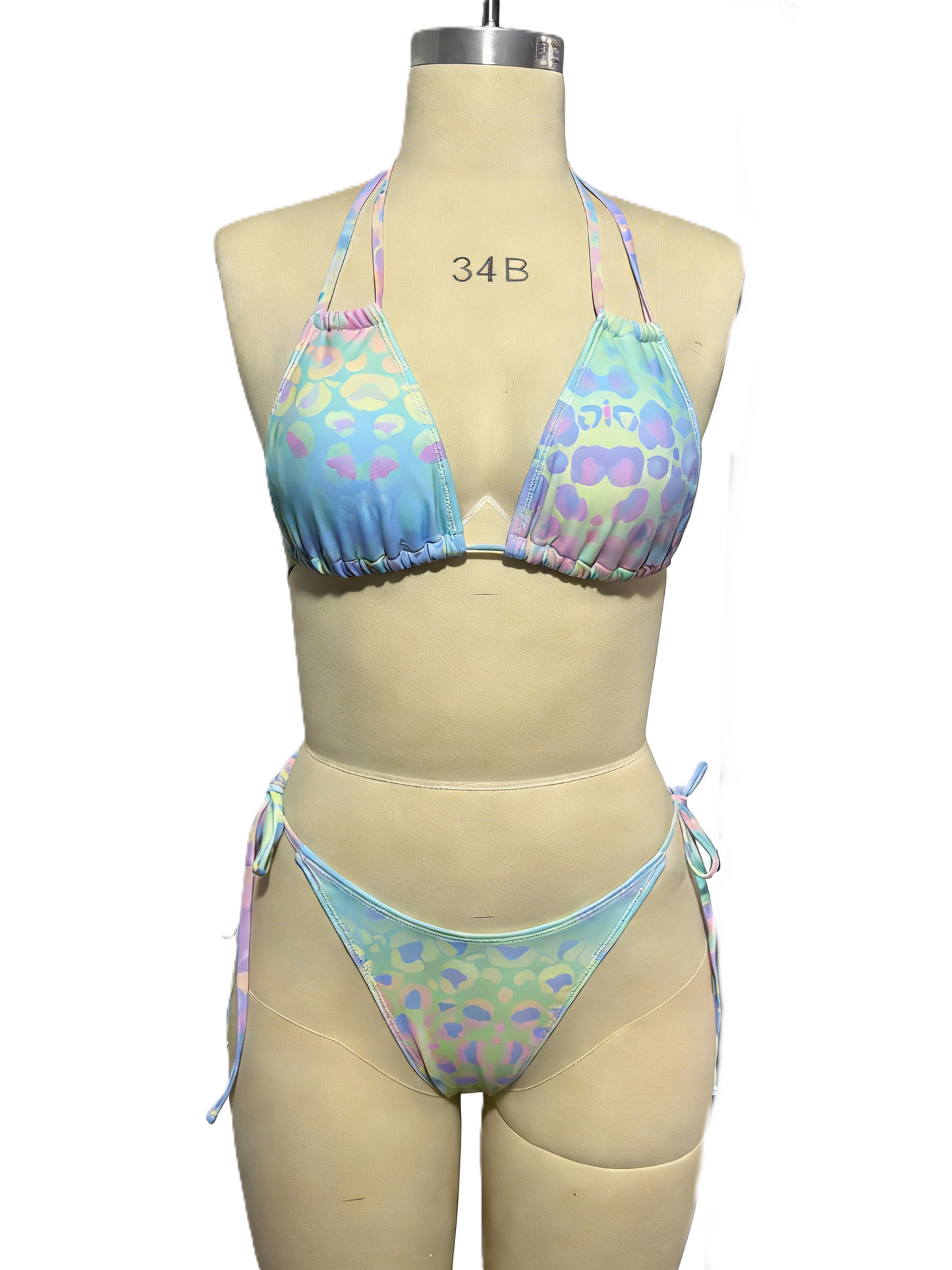 Colorful Leopard Print Lace-Up Bikini Sexy Two-Piece Swimsuit