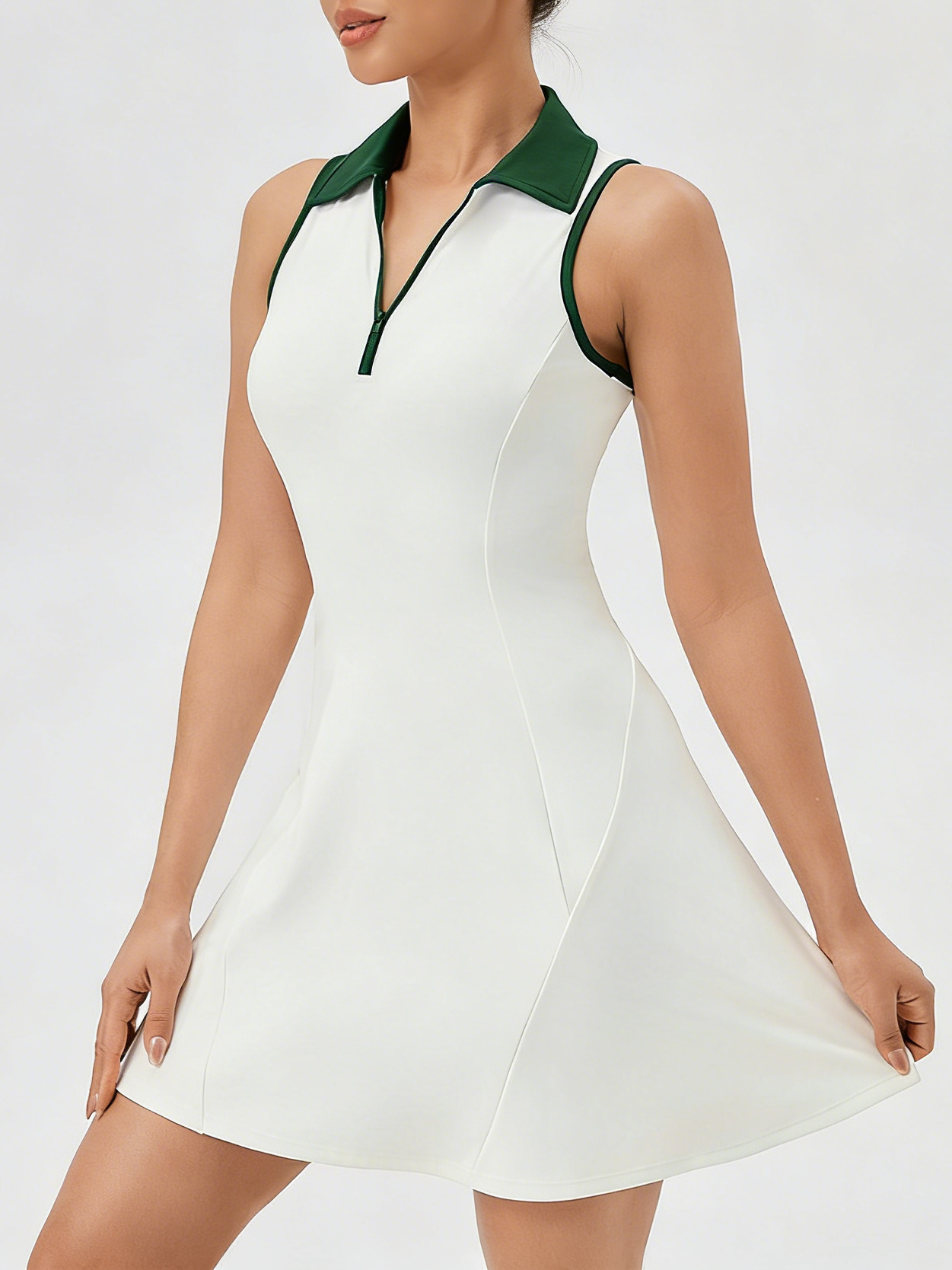 Tennis-Style Breathable Dress with Lapel Collar and Cinched Waist
