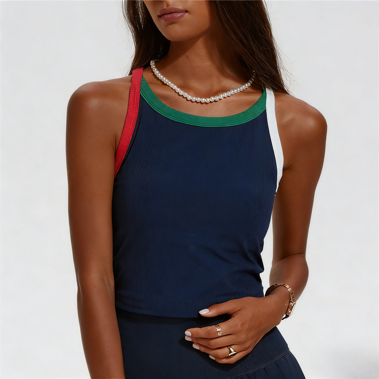 Women's Color-Block Ribbed Crop Top Slim-Fit Activewear