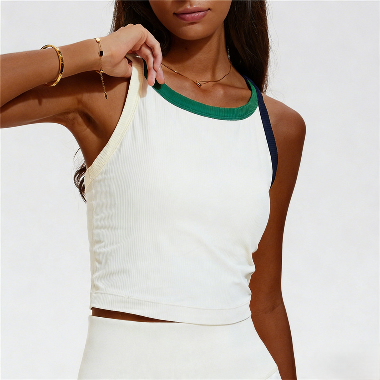 Women's Color-Block Ribbed Crop Top Slim-Fit Activewear