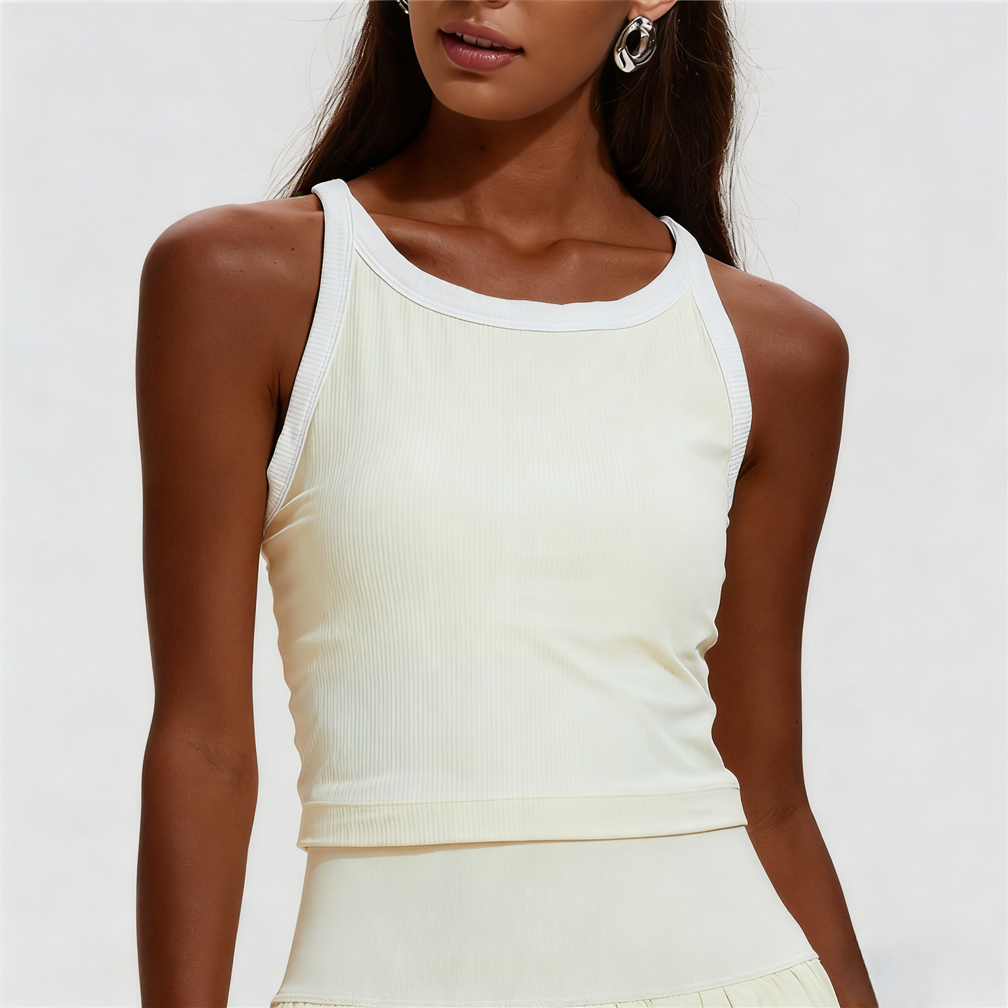 Women's Color-Block Ribbed Crop Top Slim-Fit Activewear