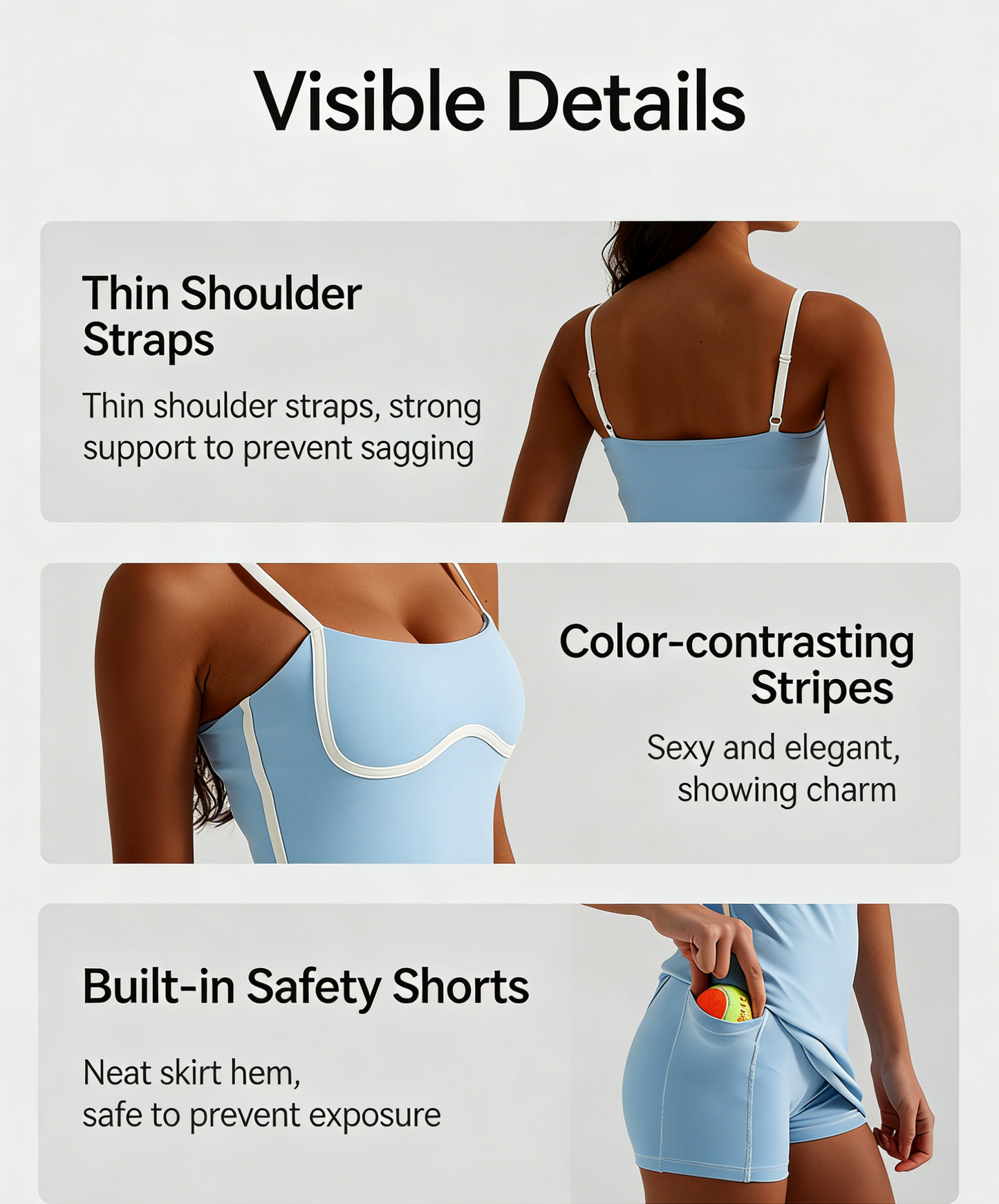 Contrast-Color Anti-Exposure Leggings Sports Dress with Built-in Pads
