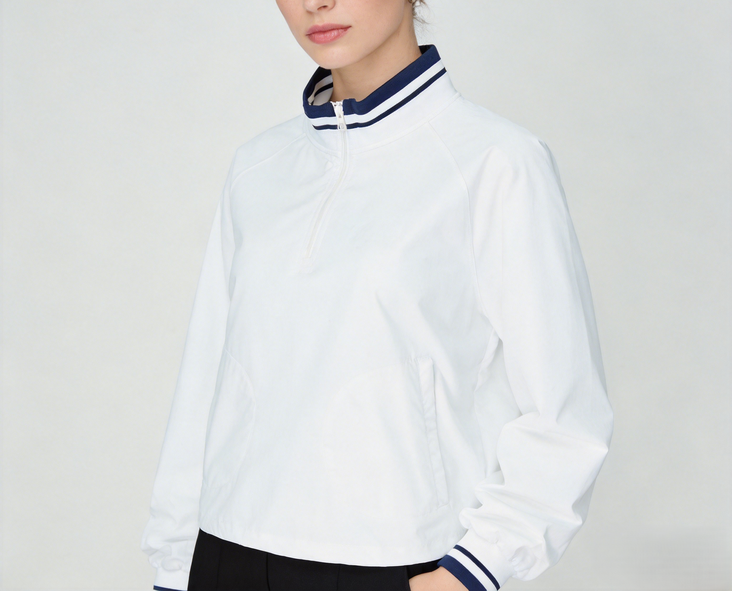 Casual Zipper Jacket with Striped Collar for Activewear and Everyday Wear
