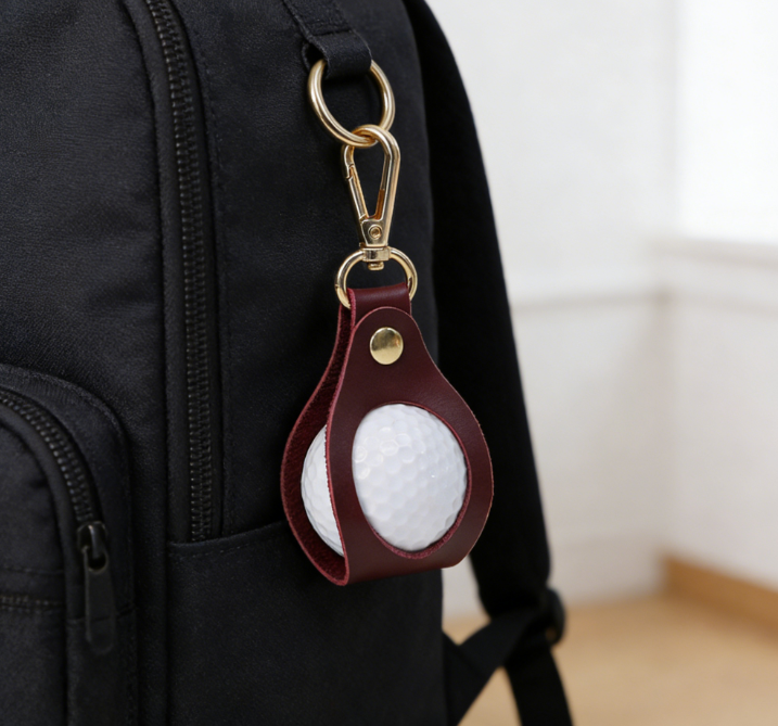 Leather Golf Ball Holder Keychain Golf Bag Clip