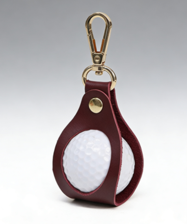 Leather Golf Ball Holder Keychain Golf Bag Clip