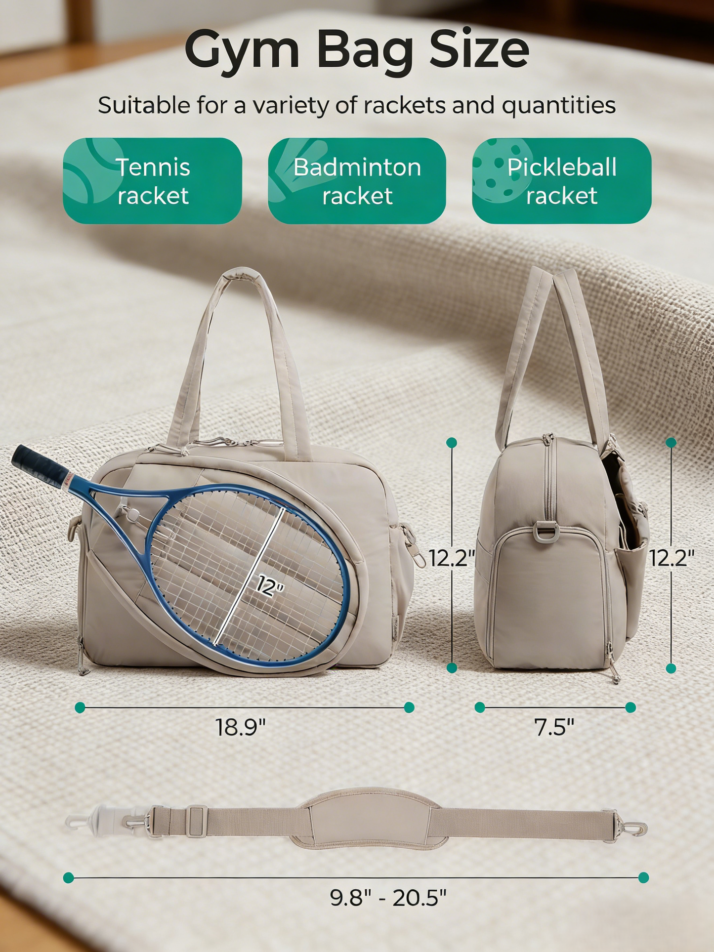 Tennis Tote Bag with Racket Sleeve Sport Bag