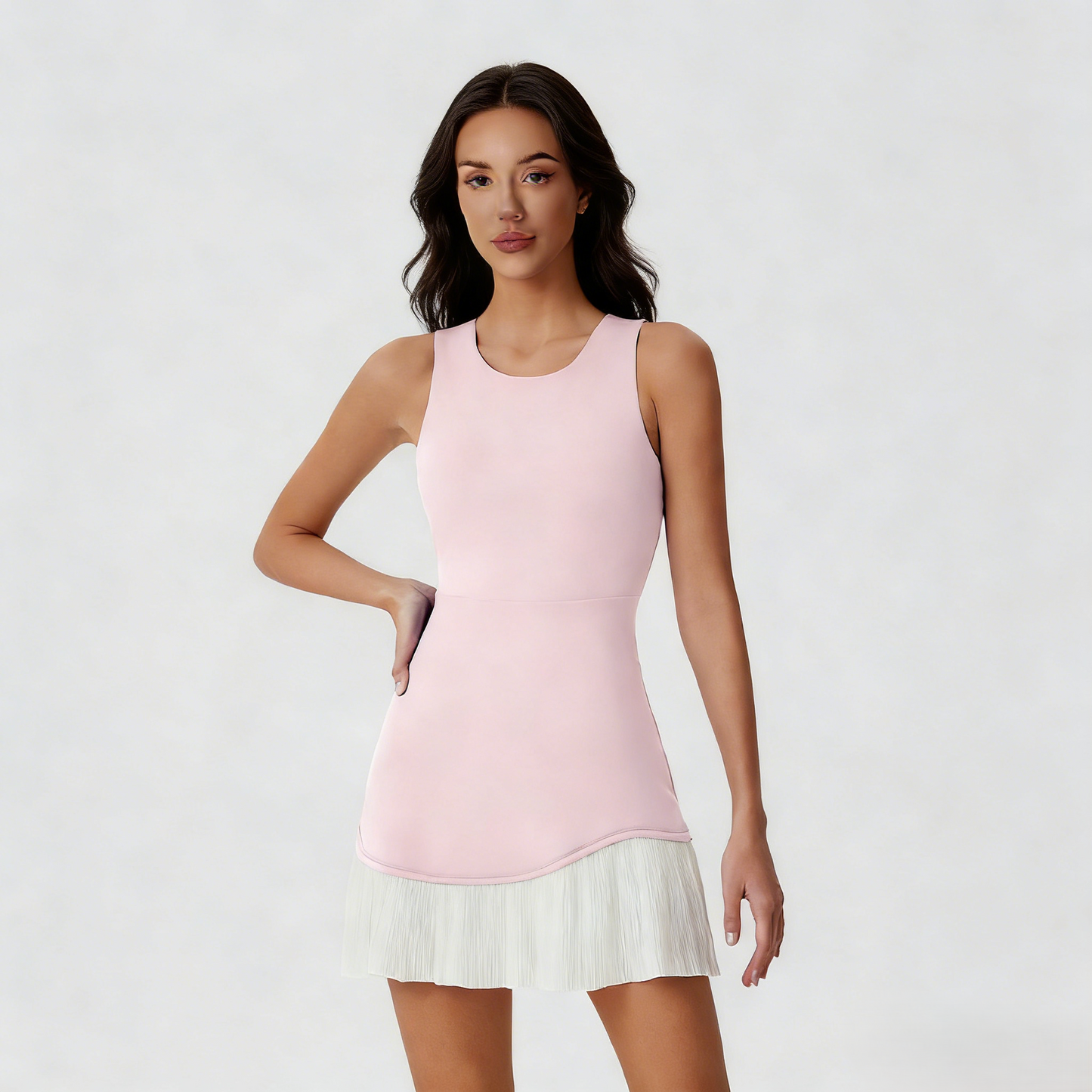 Sports Dress with Pleated Hem, Anti-Exposure Design, and Openwork Back