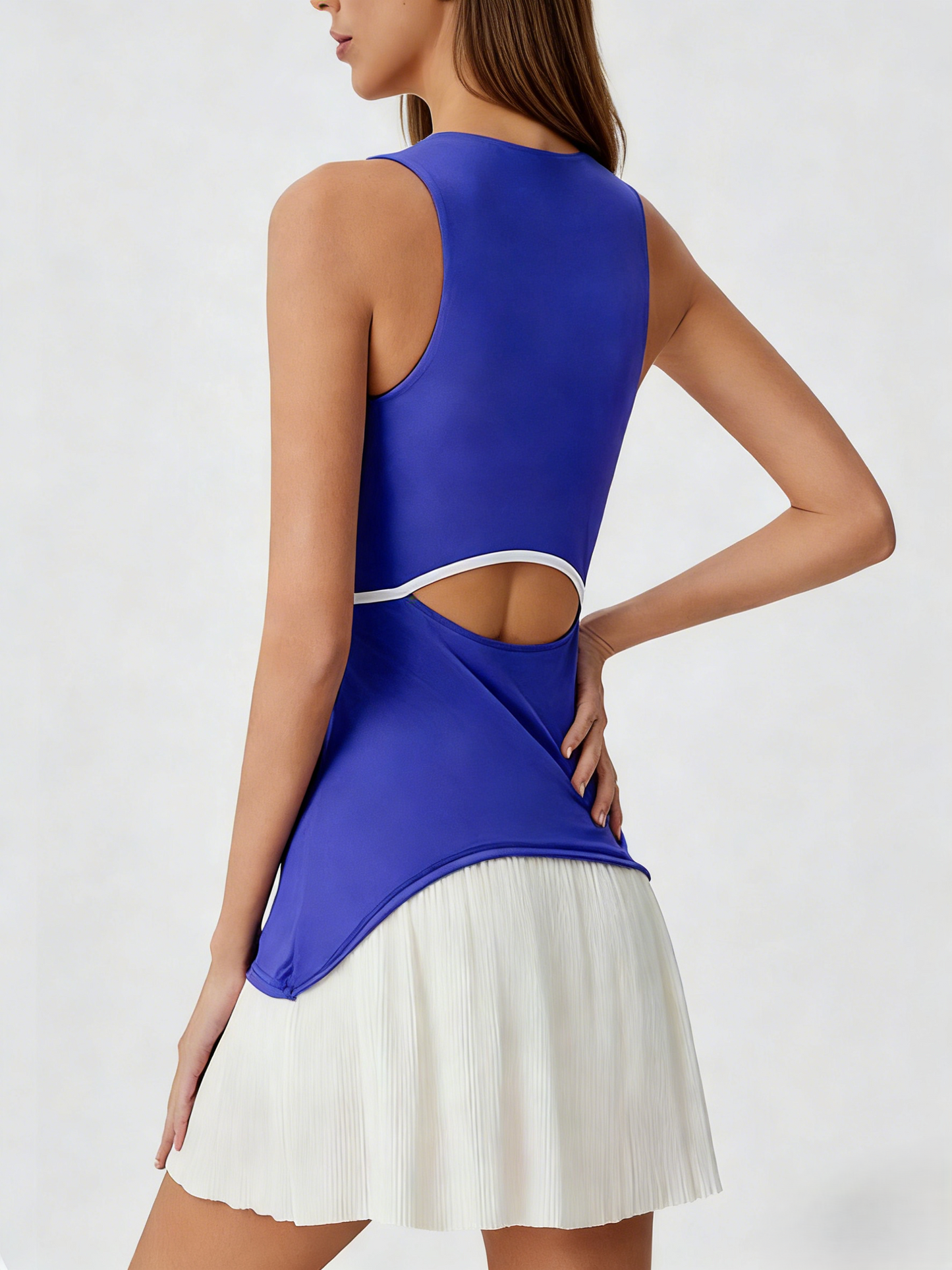Sports Dress with Pleated Hem, Anti-Exposure Design, and Openwork Back